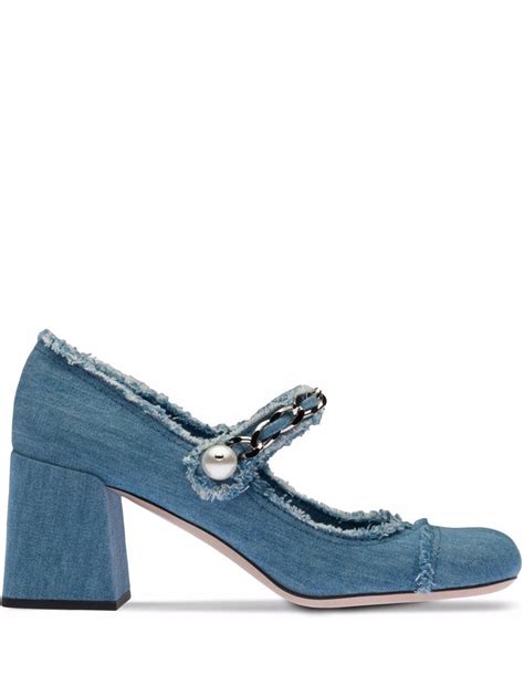 miu miu denim mary jane pumps|Miu Miu Mary Jane Cap Toe Pump (Women) .